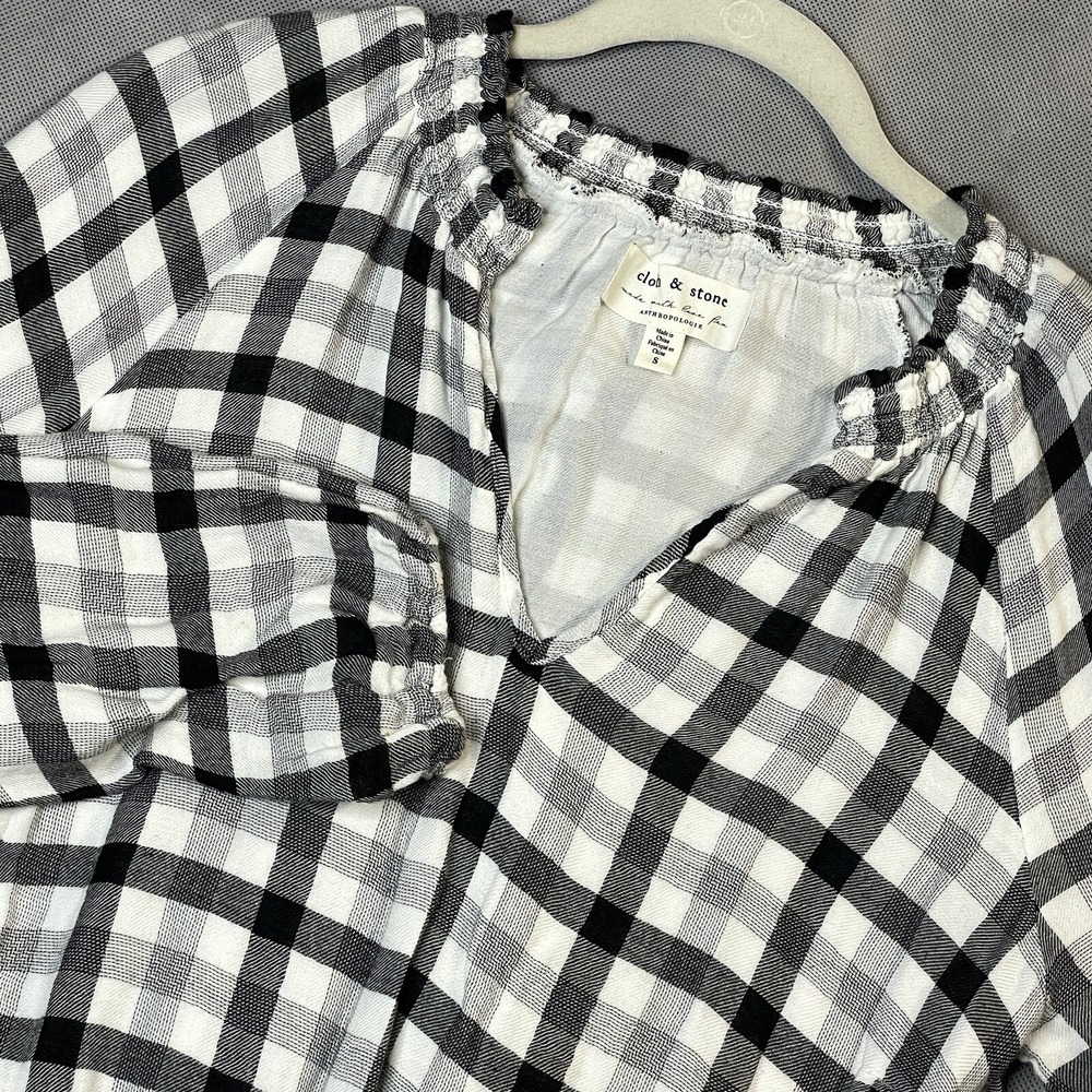 Cloth & Stone Anthropologie Womens Small Check Popover Long Sleeve Soft Sara Top